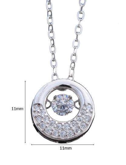 925 Sterling Silver Round Studded Pendant With Dancing Stone For Girls And Women