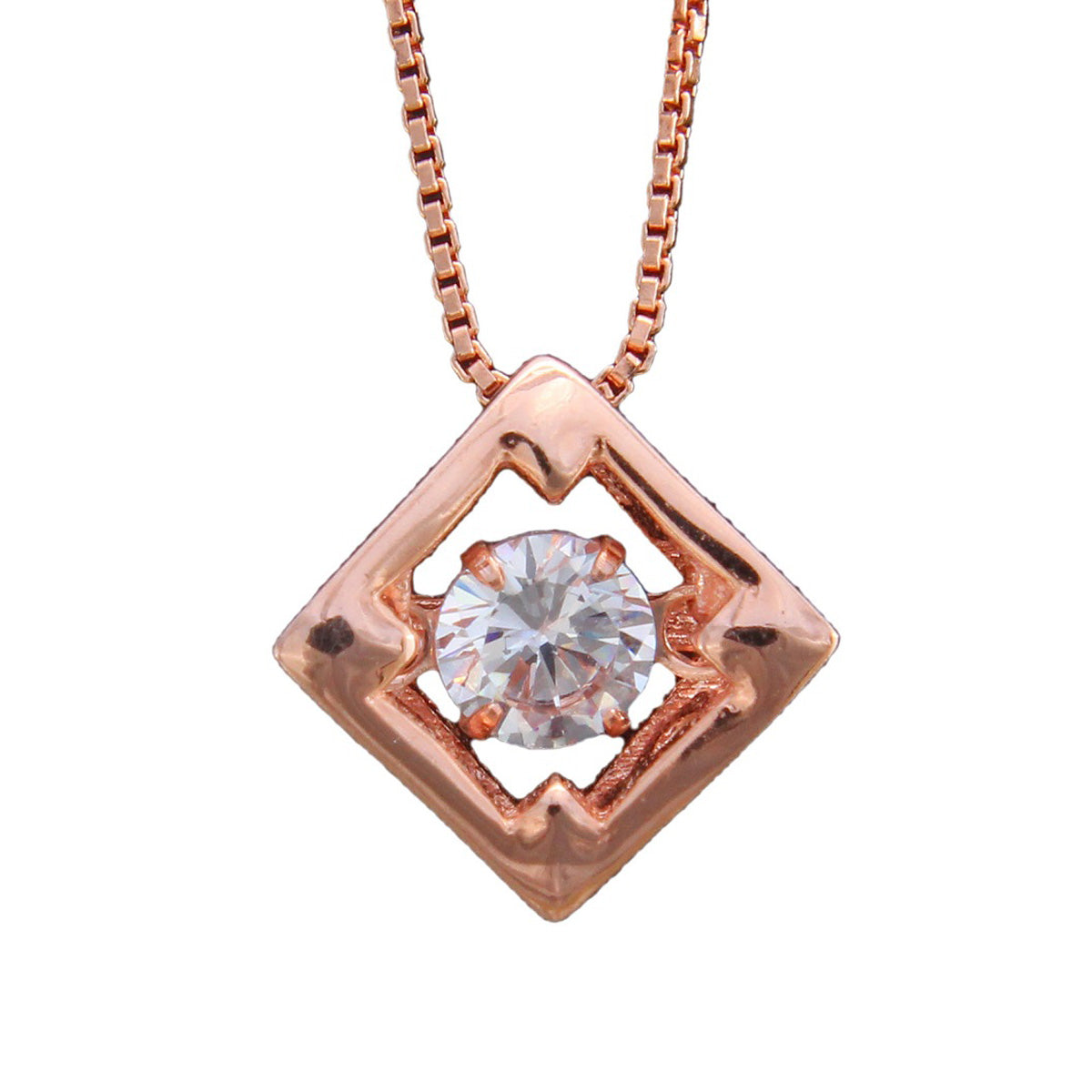 925 Sterling Silver Square Shape Rose Gold Pendant With Chain For Girls And Women