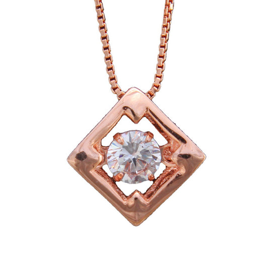 925 Sterling Silver Square Shape Rose Gold Pendant With Chain For Girls And Women