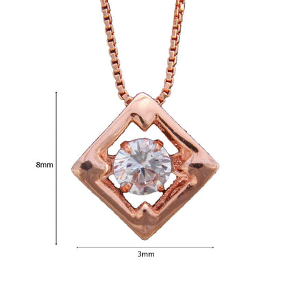 925 Sterling Silver Square Shape Rose Gold Pendant With Chain For Girls And Women