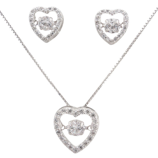 925 Sterling Silver Heart Shape With Dancing Stone Pendant Set For Girls And Women