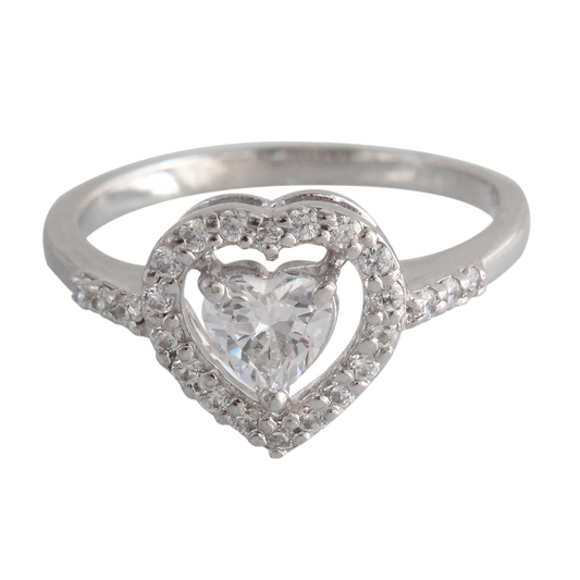 925 Sterling Silver Heart Shape Stone Studded Ring For Girls And Women