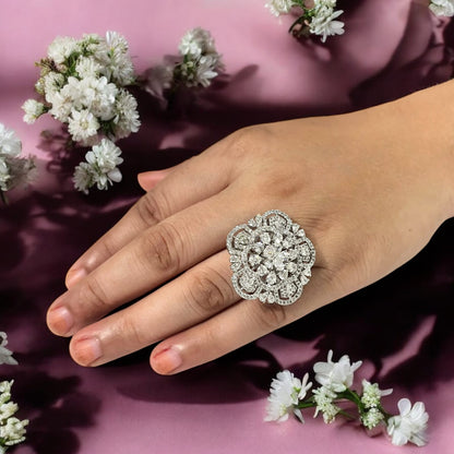 Swarovski Stones Flower Shape Cocktail Ring For Girls And Women