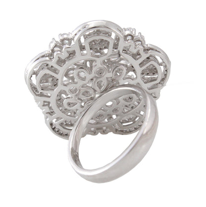 925 Sterling Silver Swarovski Stones Flower Shape Cocktail Ring For Girls And Women