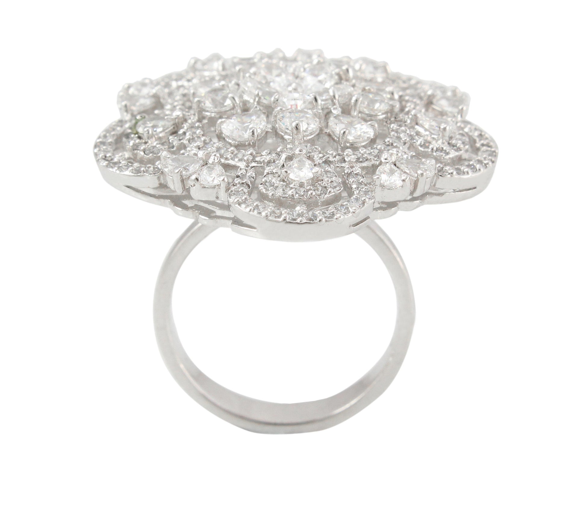 925 Sterling Silver Swarovski Stones Flower Shape Cocktail Ring For Girls And Women