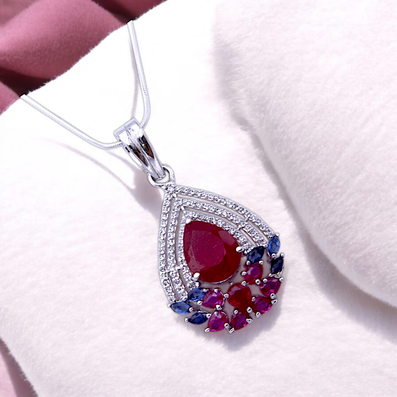 Red Stone Drop Shape Pendant with Chain