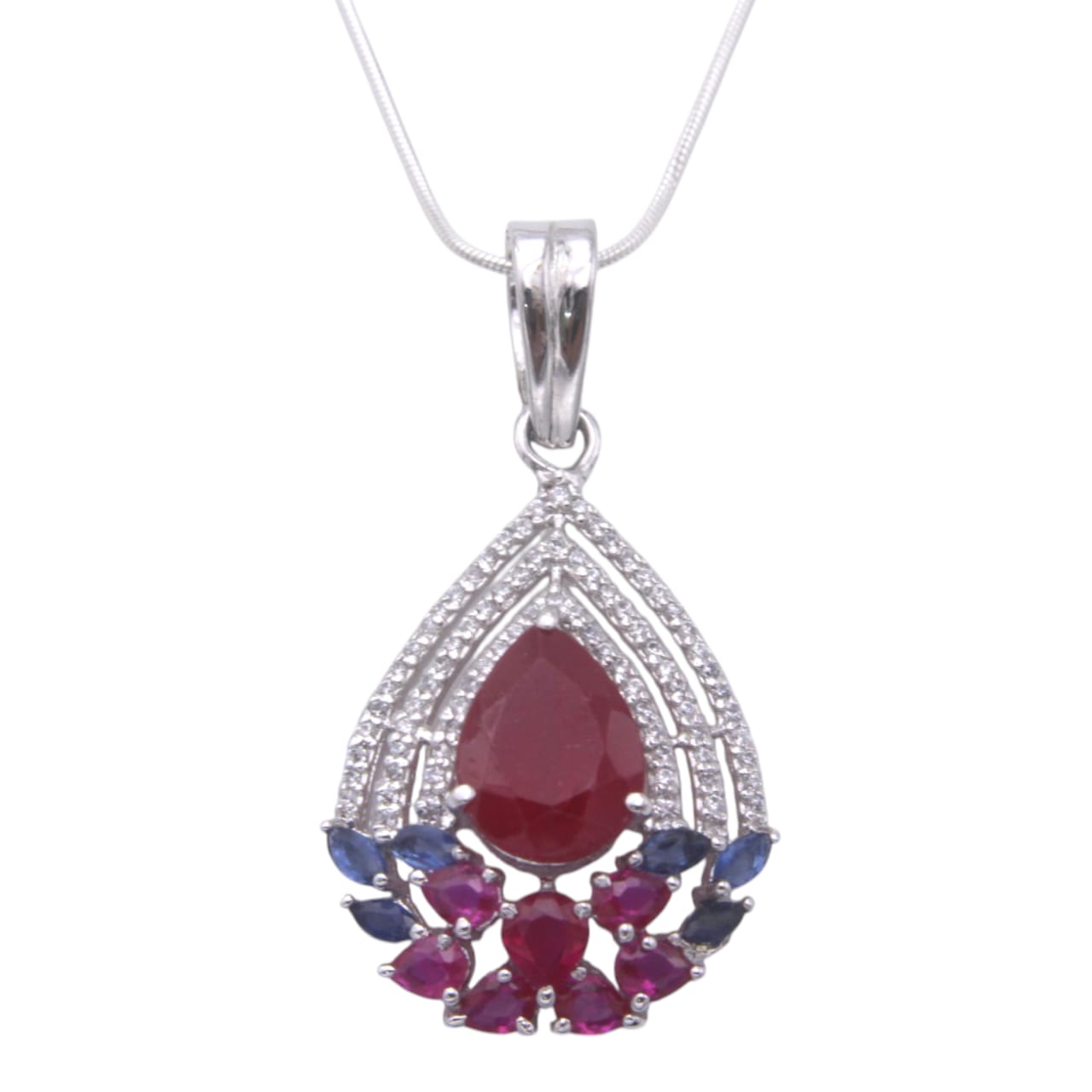 Red Stone Drop Shape Pendant with Chain