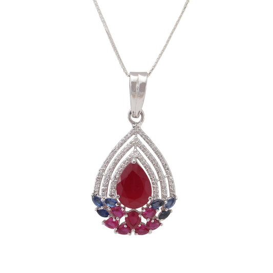 925 Sterling Silver Red Stone Drop Shape Pendant For Girls And Women