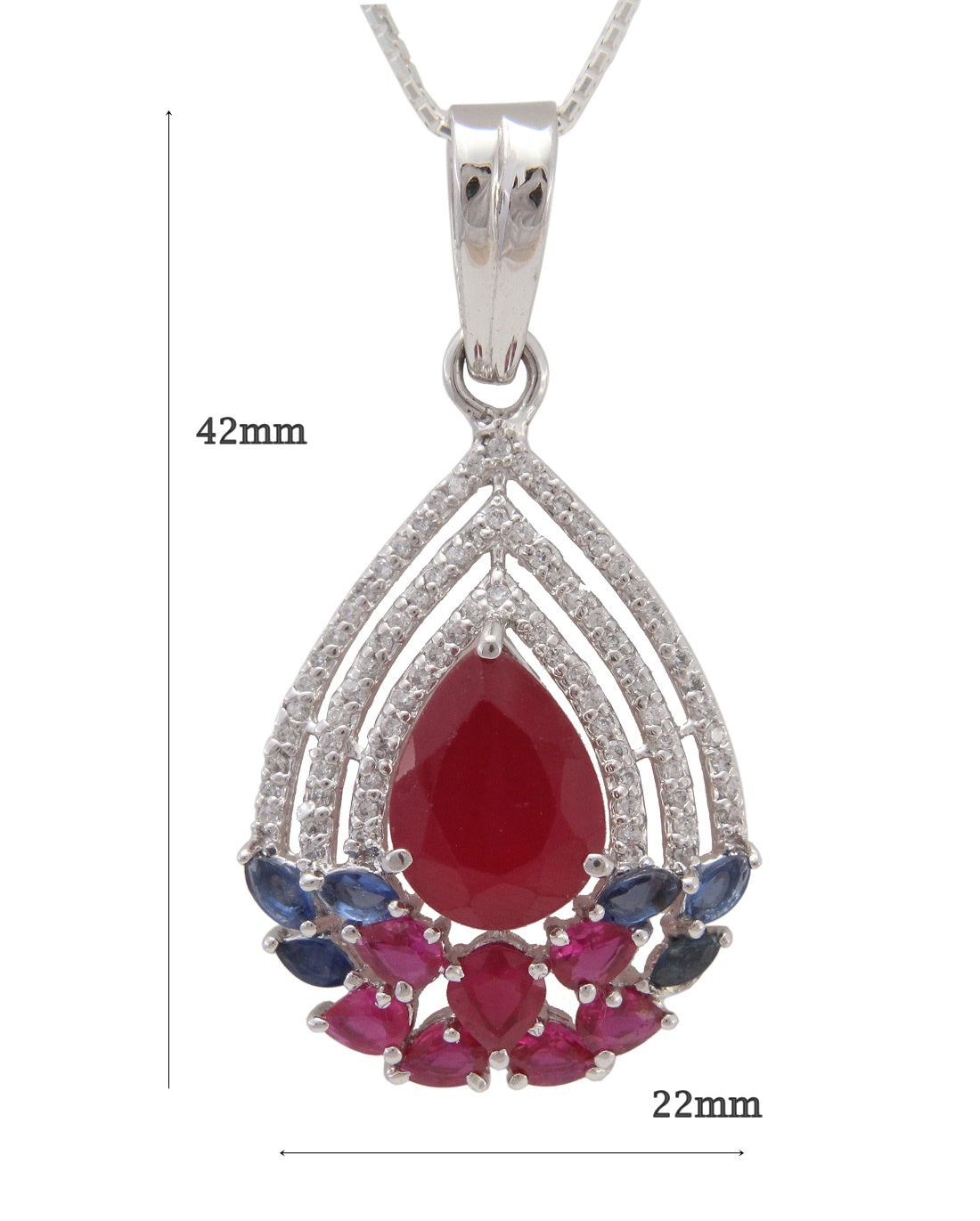 925 Sterling Silver Red Stone Drop Shape Pendant For Girls And Women