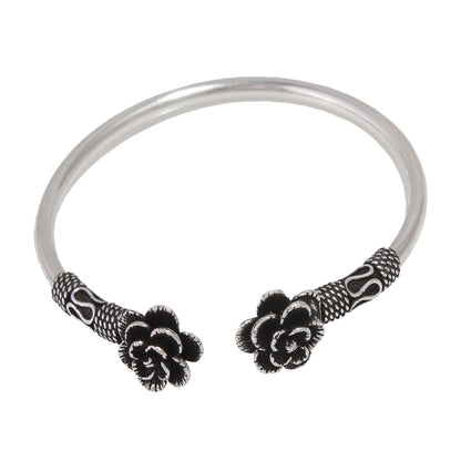 925 Sterling Silver Oxidised Flower Bangle Bracelet For Girls and Women