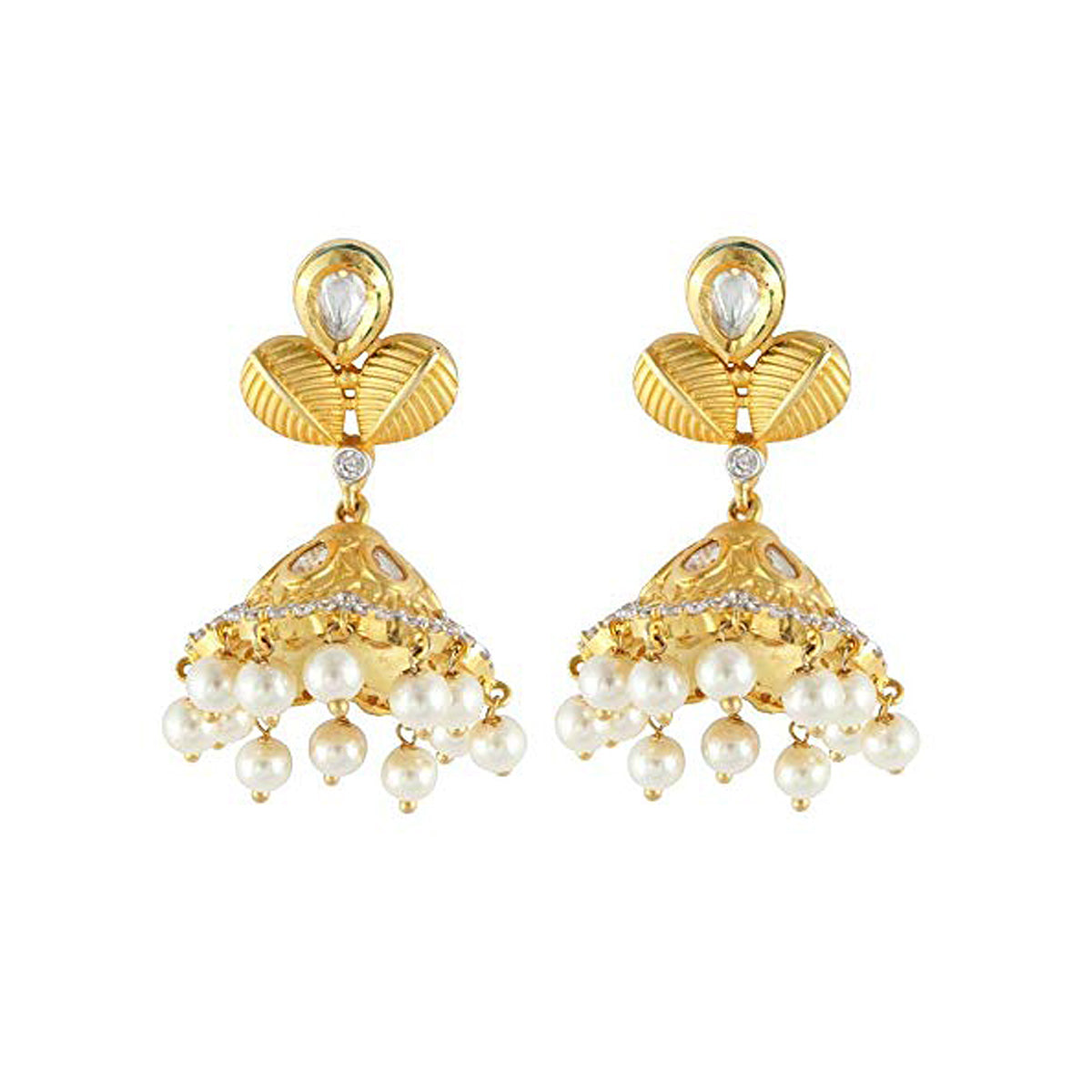 925 Sterling Silver Embossed Kundan White Pearl Earring For Girls And Women