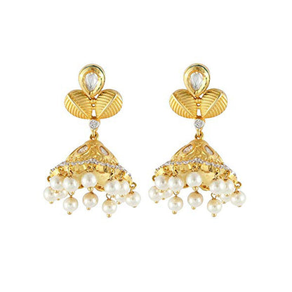 925 Sterling Silver Embossed Kundan White Pearl Earring For Girls And Women