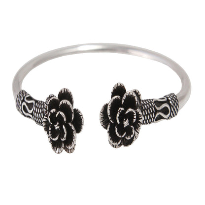 925 Sterling Silver Oxidised Flower Bangle Bracelet For Girls and Women