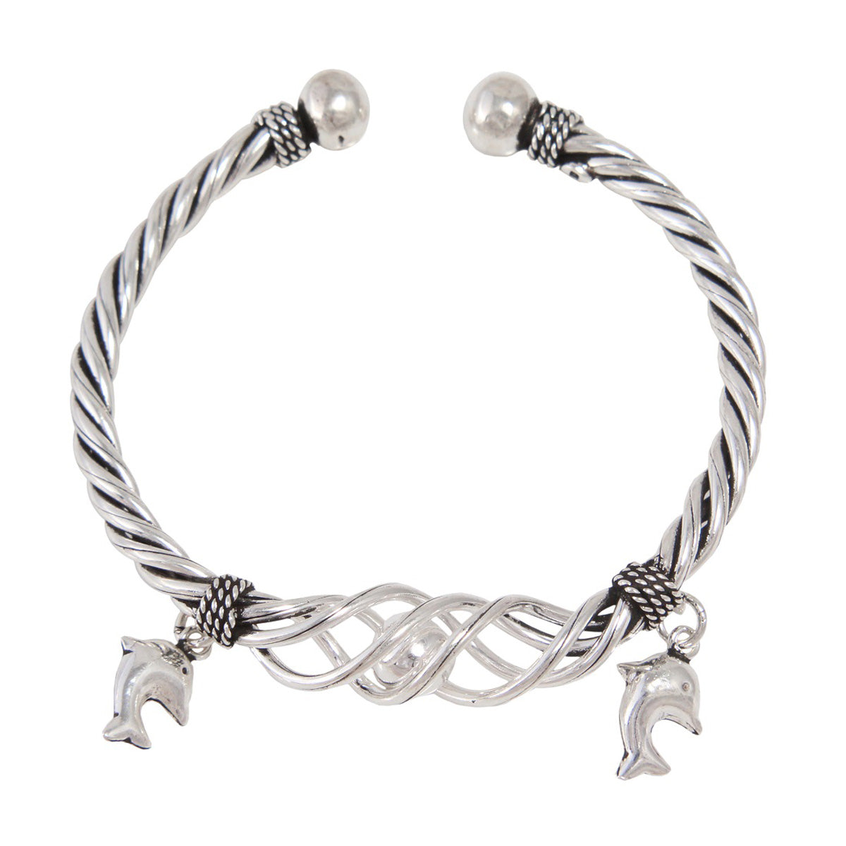 925 Sterling Silver Fish Charm Bangle Bracelets For Girls and Women