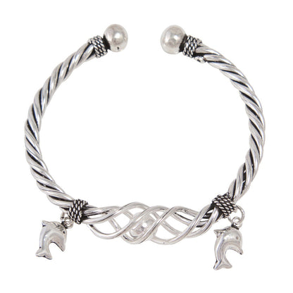 925 Sterling Silver Fish Charm Bangle Bracelets For Girls and Women