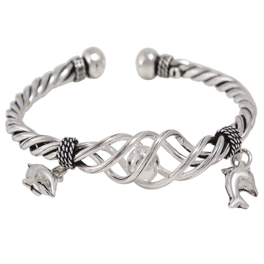 925 Sterling Silver Fish Charm Bangle Bracelets For Girls and Women