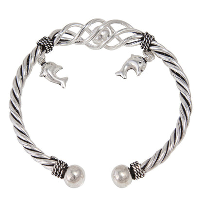 925 Sterling Silver Fish Charm Bangle Bracelets For Girls and Women