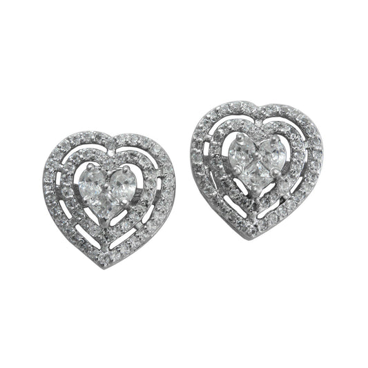 925 Sterling Silver Heart Layers Earring For Girls And Women