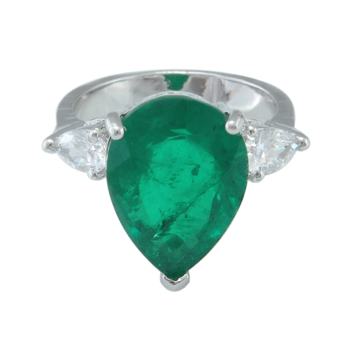 925 Sterling Silver Drop Shape Green Single Stone Ring For Girls And Women