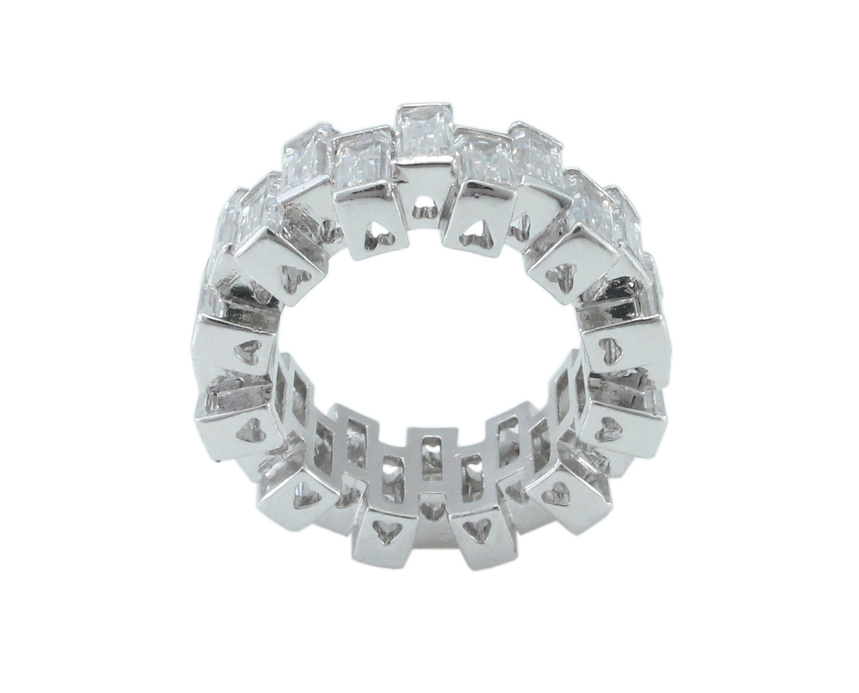 925 Sterling Silver Rectangular Shape Stones Studded With Heart Shape Ring For Girls And Women