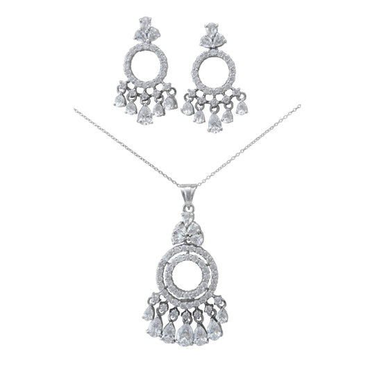 925 Sterling Silver Circle With Drop Design Pendant Set For Girls And Women