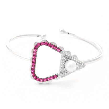 925 Sterling Silver Pink Stone With Pearl Bangle Bracelets For Girls and Women