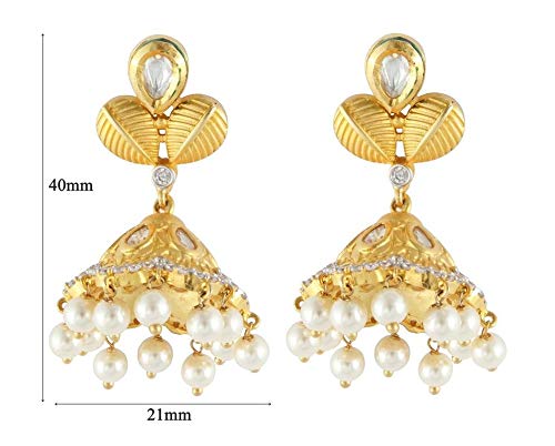 925 Sterling Silver Embossed Kundan White Pearl Earring For Girls And Women