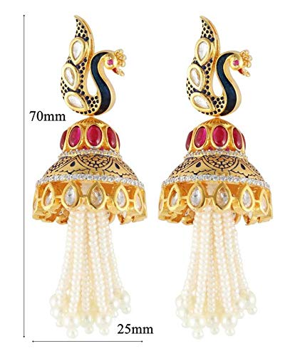 925 Sterling Silver Peacock Kundan Pearl Strings Earring For Girls And Women