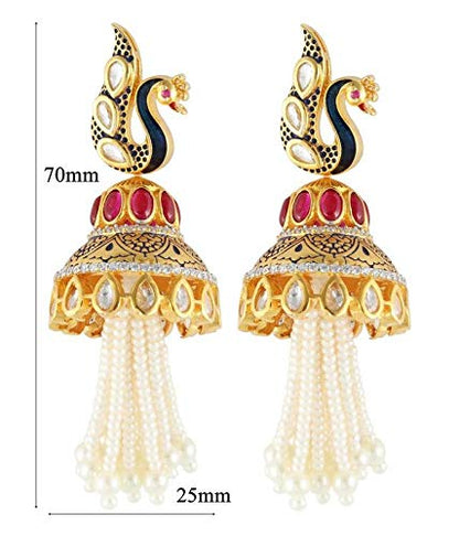 925 Sterling Silver Peacock Kundan Pearl Strings Earring For Girls And Women