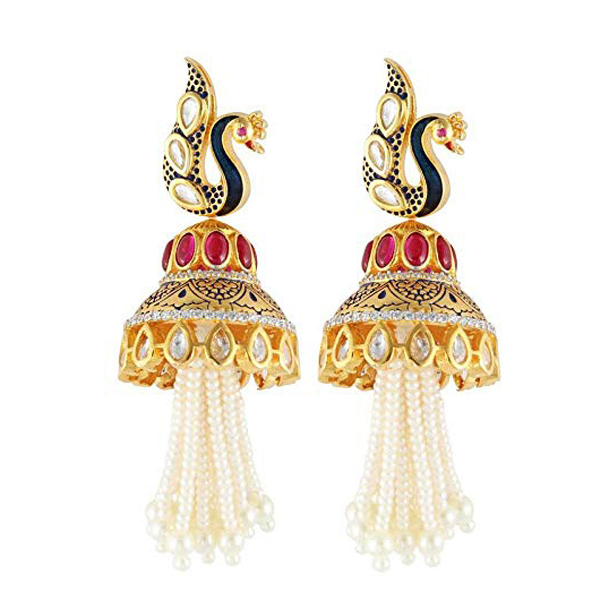 925 Sterling Silver Peacock Kundan Pearl Strings Earring For Girls And Women