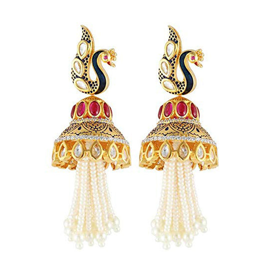 925 Sterling Silver Peacock Kundan Pearl Strings Earring For Girls And Women