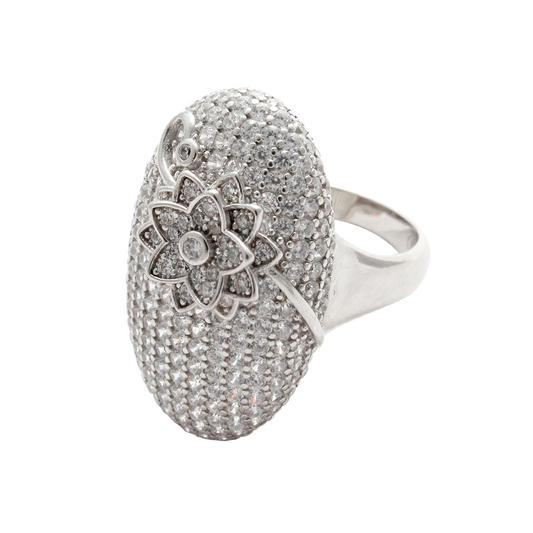 925 Sterling Silver Stone Studded Flower On Top Ring For Girls And Women