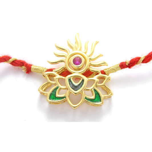 925 Sterling Silver 24kt Gold Plated Lotus Flower Rakhi Cum Pendant for Brother