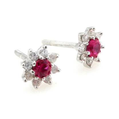 925 Sterling Silver Red Stone Flower Shape Earring For Girls And Women