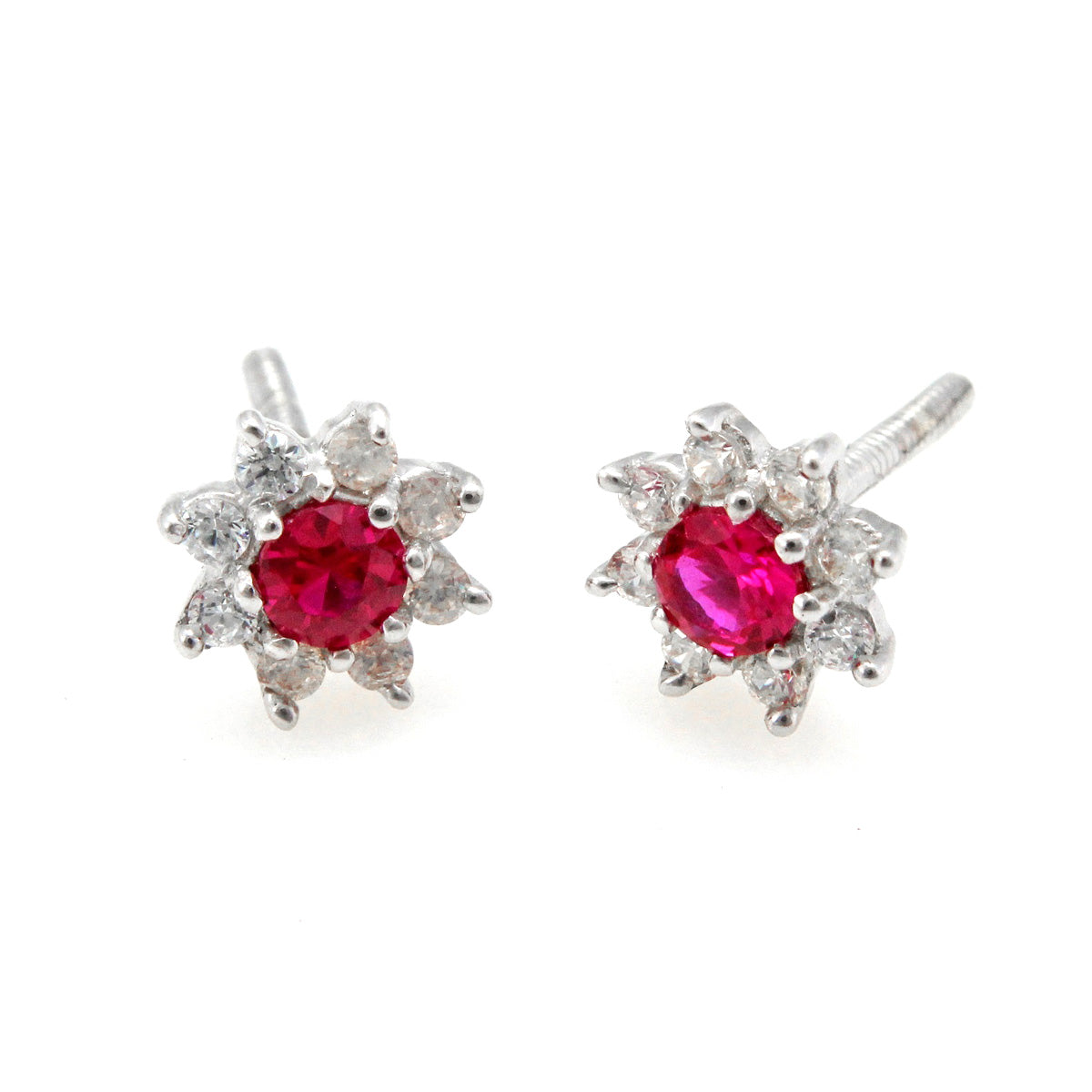 925 Sterling Silver Red Stone Flower Shape Earring For Girls And Women