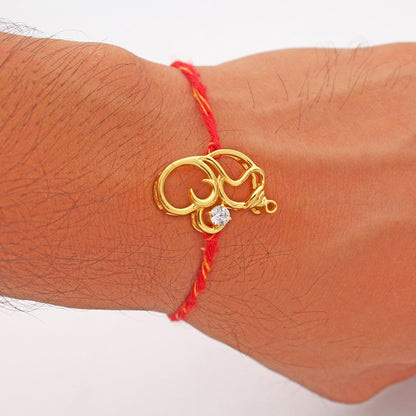 925 Sterling Silver 24kt Gold Plated Om Shankh Rakhi Cum Pendant for Brother