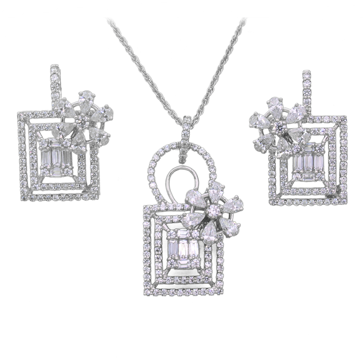 925 Sterling Silver Flower Design Pendant Set For Girls And Women