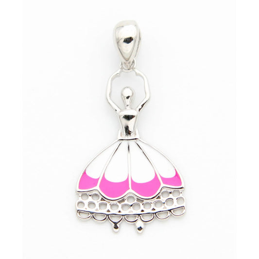 925 Sterling Silver Pink & White Enameled Dancing Girl Pendant For Girls and Women