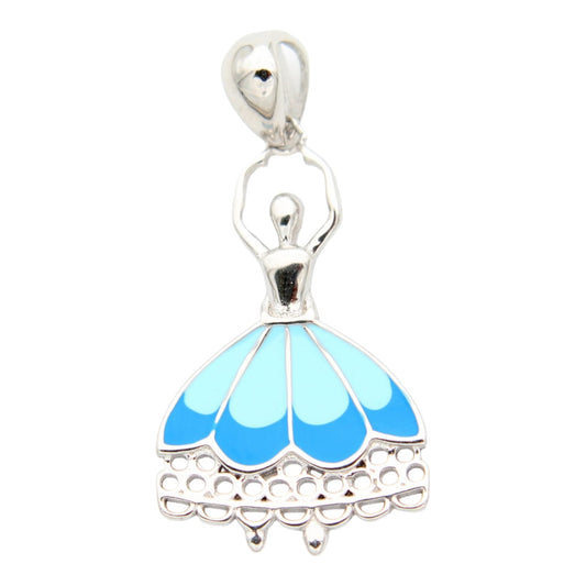 925 Sterling Silver Blue Enameled Dancing Girl Pendant For Girls and Women