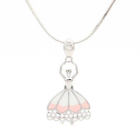 925 Sterling Silver White And Peach Enamel Dancing Girl Pendant For Girls And Women