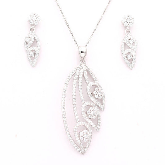 925 Sterling Silver Leaf Shape Pendant Set For Girls And Women