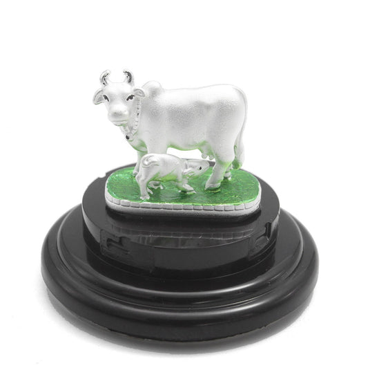 925 Sterling Silver White Kamdhenu Cow With Calf Idol