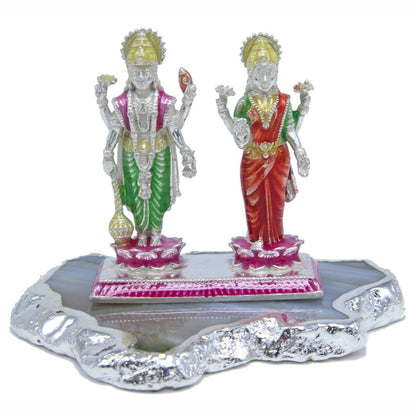 925 Sterling Silver Enamel Lord Vishnu Laxmi Ji Idol