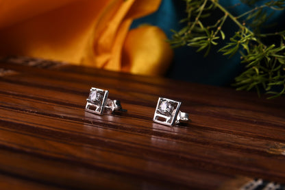 925 Sterling Silver Stone In Square Earring Stud For Girls And Women