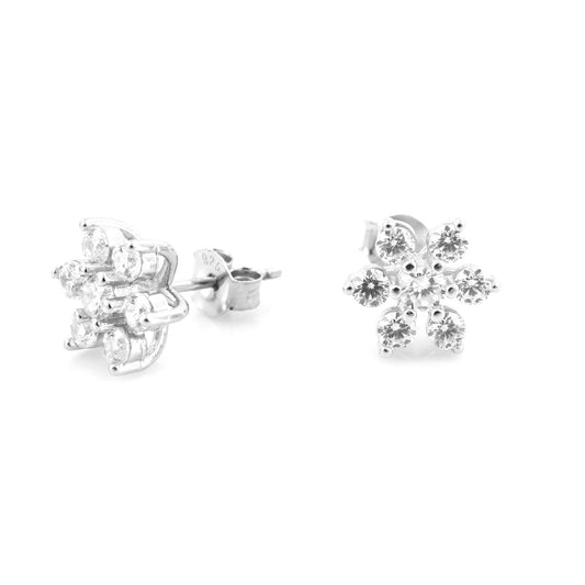 925 Sterling Silver Flower Shape Swarovski Stone Stud For Girls And Women