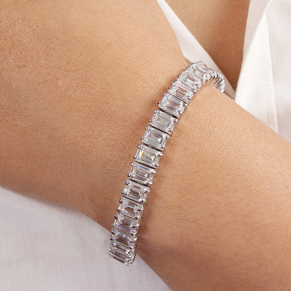 925 Sterling Silver Emerald Cut Stones Bangle For Women