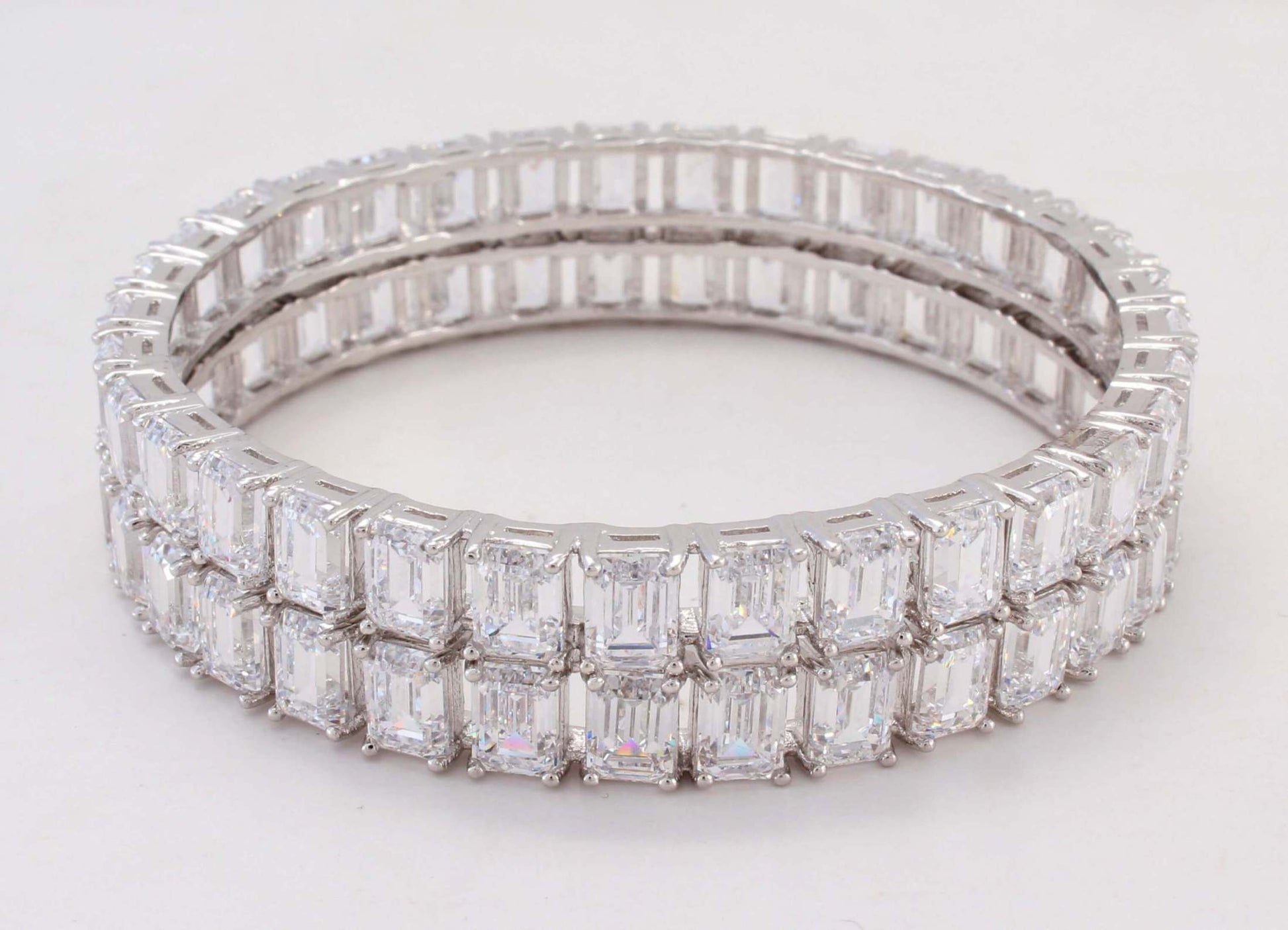 925 Sterling Silver Emerald Cut Stones Bangle For Women