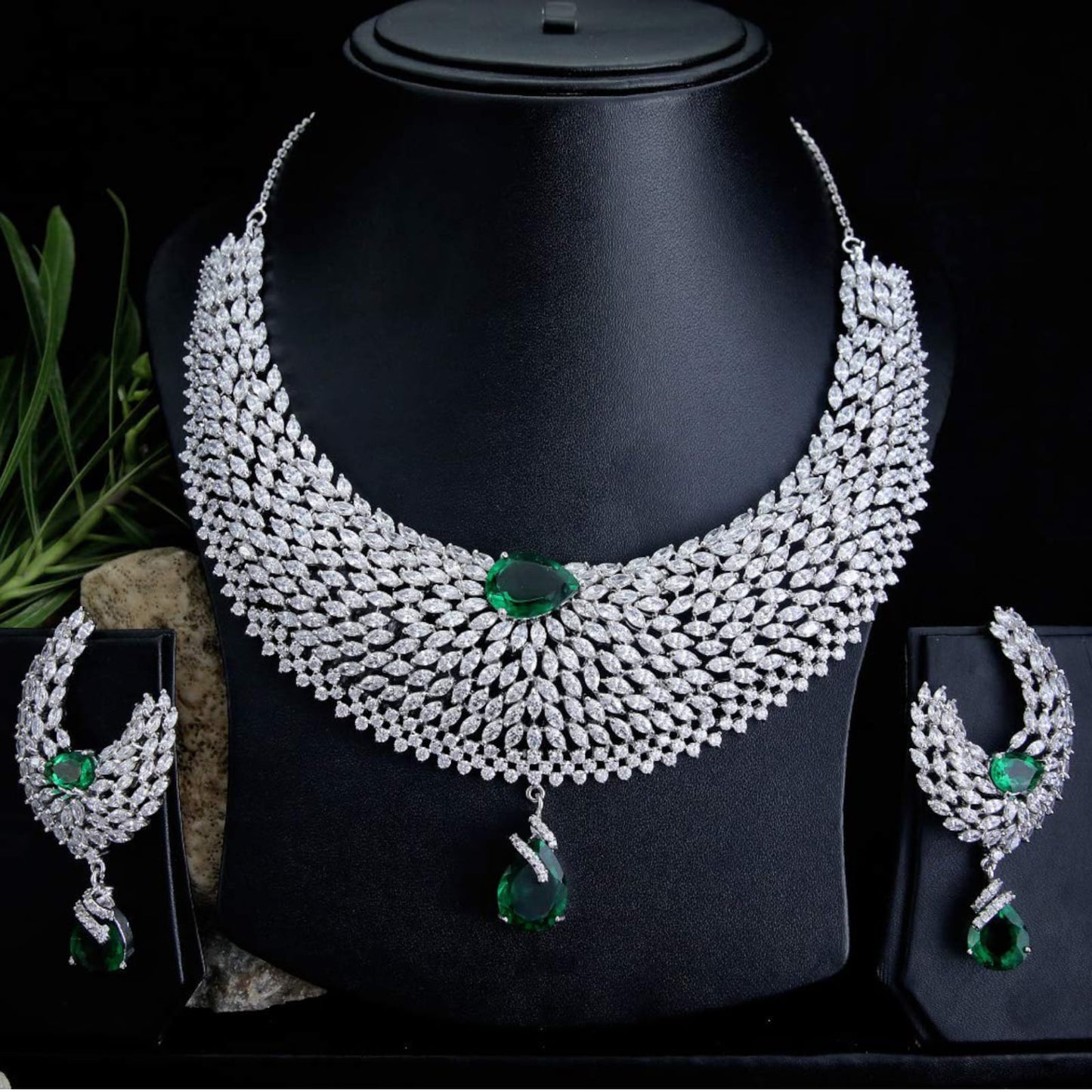 Silver Swarovski Necklace Set with Earring