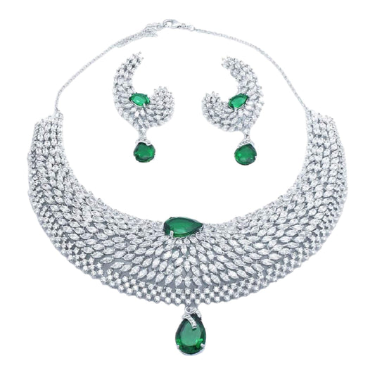 Silver Swarovski Necklace Set with Earring