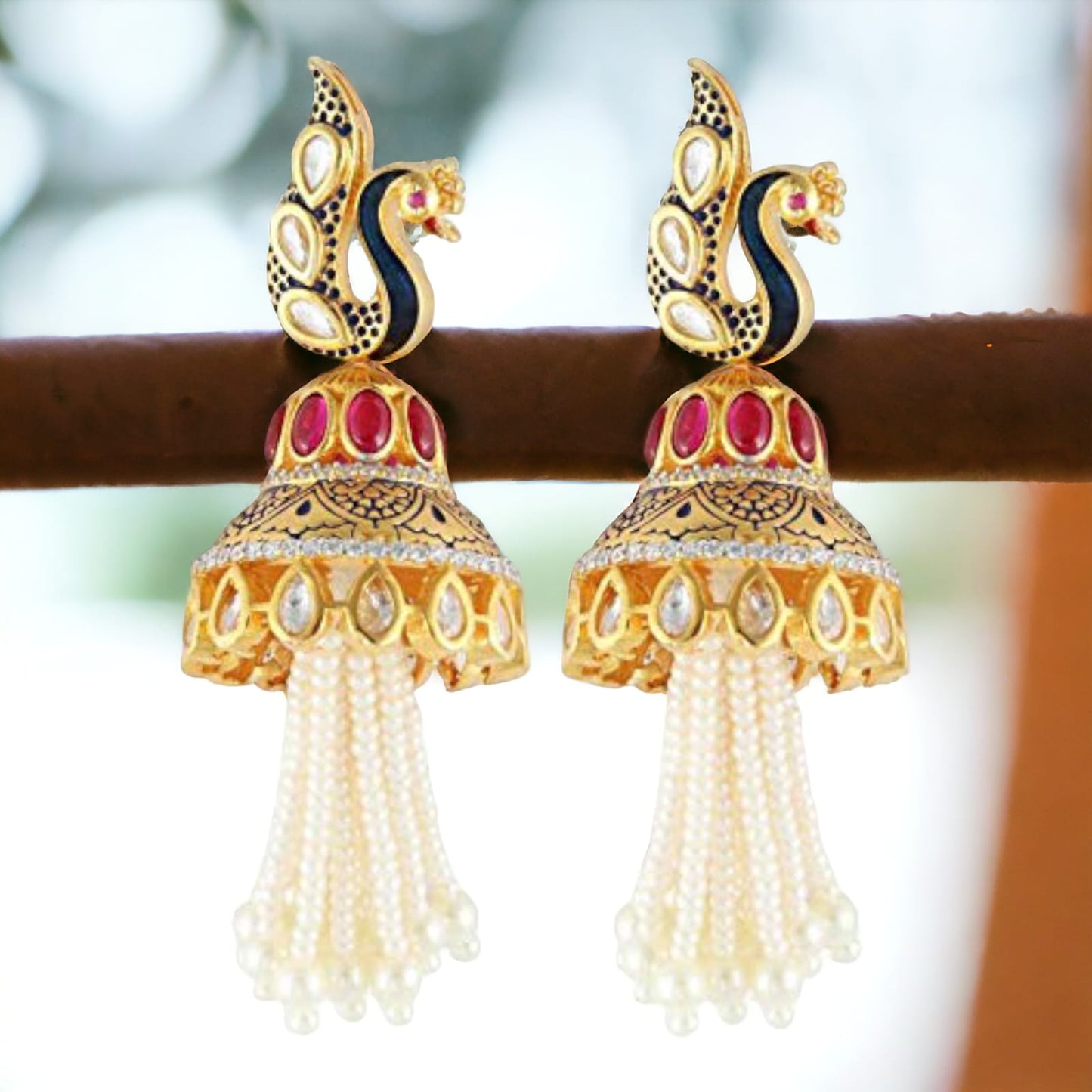 925 Sterling Silver Peacock Kundan Pearl Strings Earring For Girls And Women